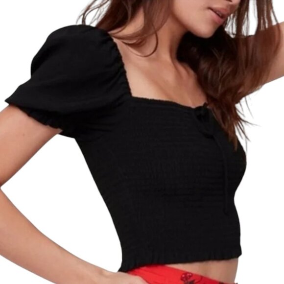 Wilfred black cropped puff sleeves smocked top size XXS - Picture 3 of 11